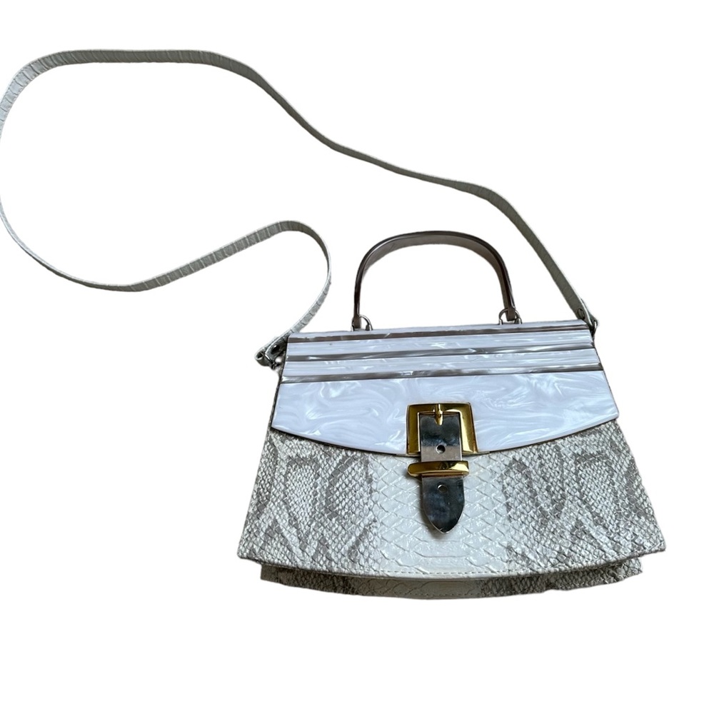 Y2K Vintage Faux Pu Snakeskin Leather Crossbody Shoulder Bag in Cream Gray Color